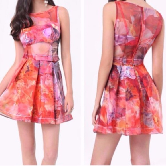 💋 BEBE floral 3 piece detachable organza dress 10 RARE new 💋